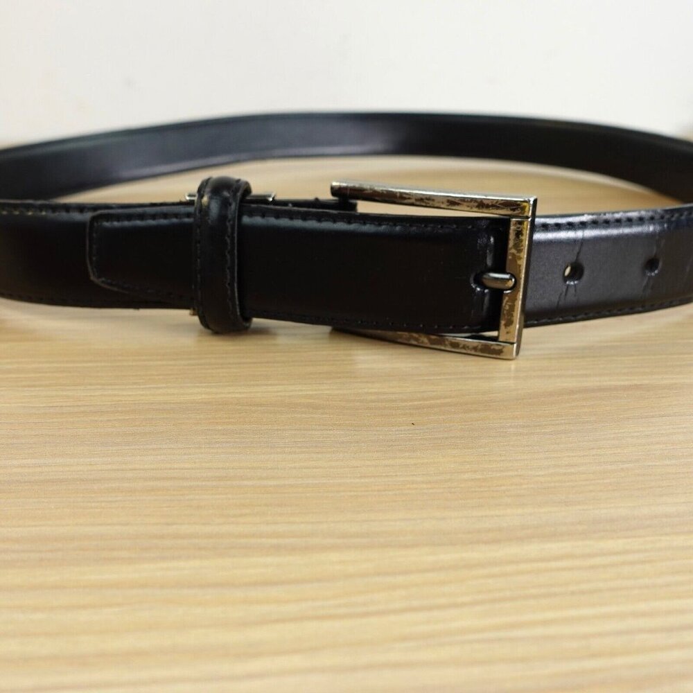 Black Belt Men 34 Leather Italian Dress Formal Work Genuine Silver Buckle Medium